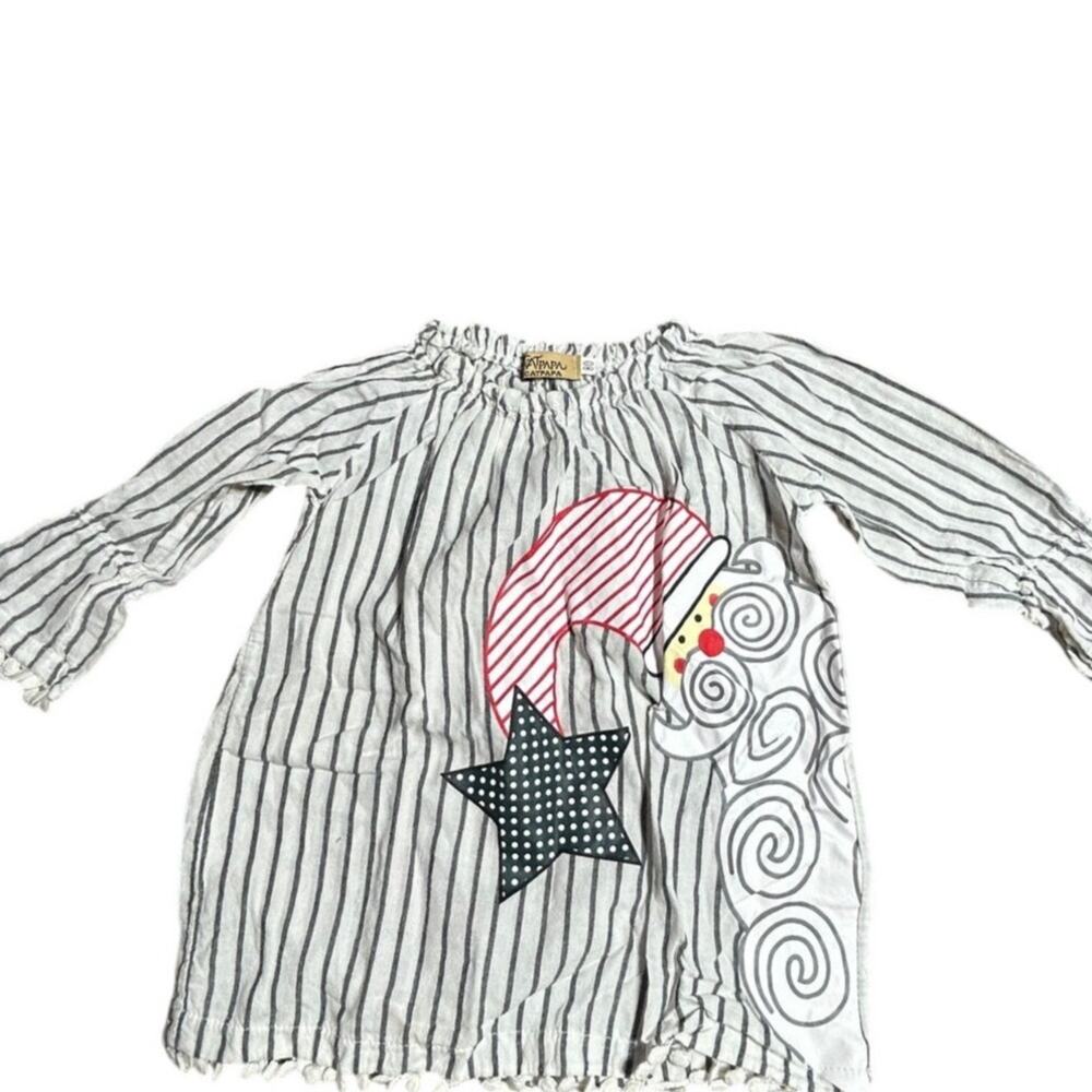 Catpapa striped long sleeve Christmas dress gray white striped smocked sleeves